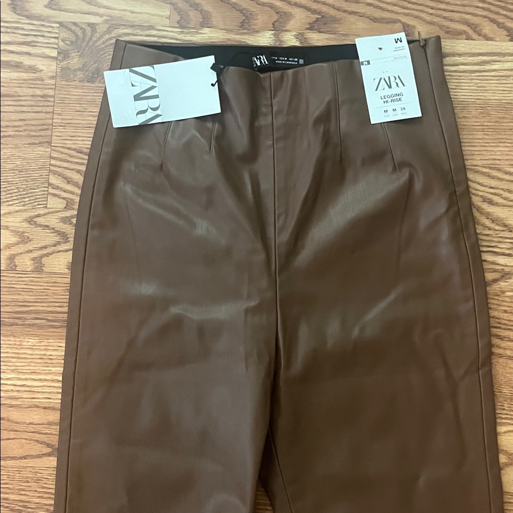 Zara Chocolate faux Leather Trousers